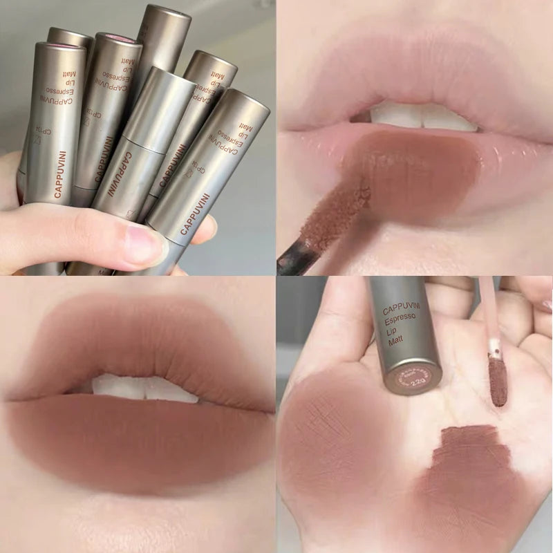 Batom fosco de veludo vermelho escuro, à prova d'água, longa duração, fosco, brilho labial, copo antiaderente, maquiagem labial, maquiagem cosmética