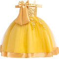 Apliques Femininos Flor Elegante Vestido de Noiva com Laço, Vestidos de Festa de Natal Infantil, 3 a 10 anos