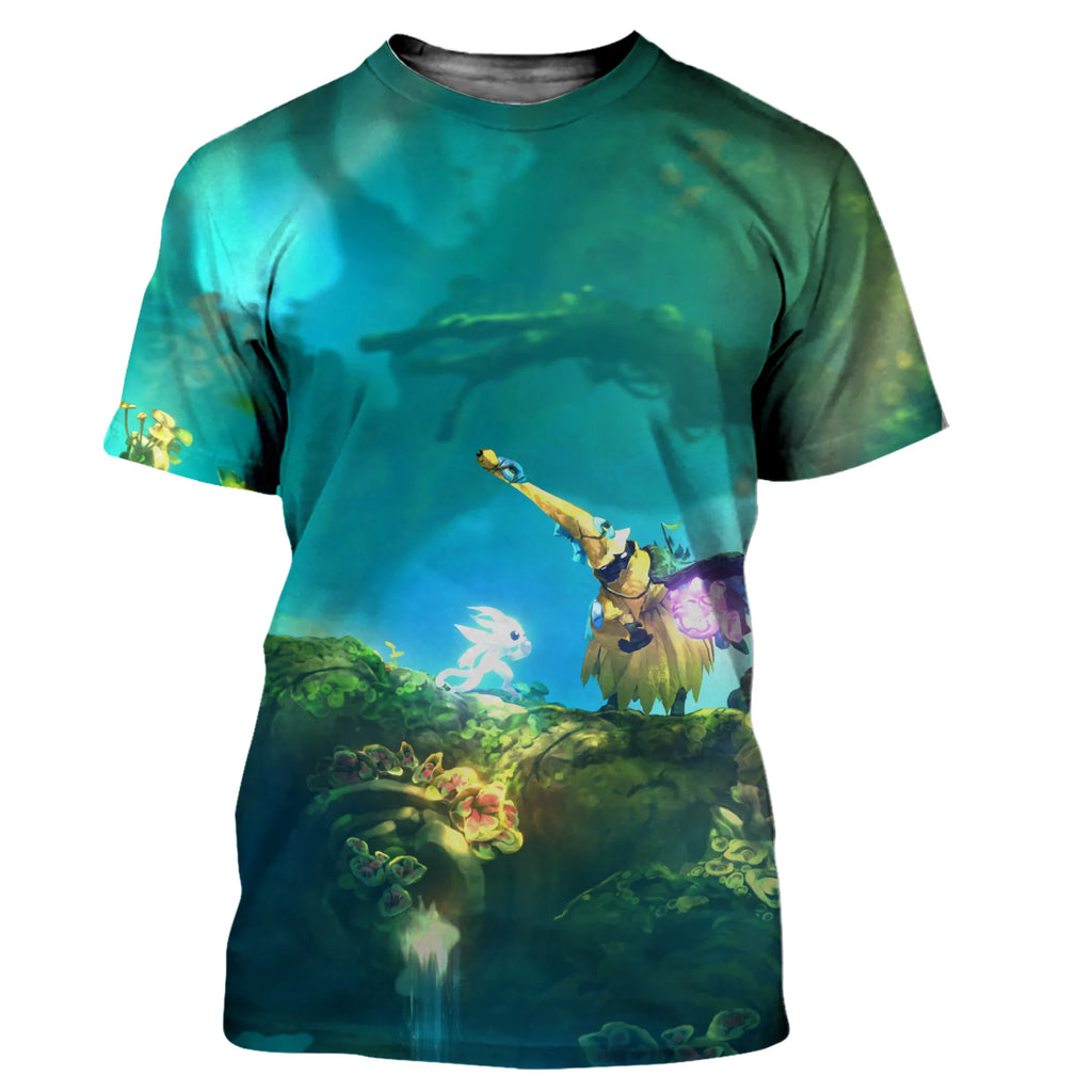Ori e a vontade das sabedios camisetas jogo dos desenhos animados impressão 3d meninos meninas crianças moda casual oversized t camisa crianças camisetas topos