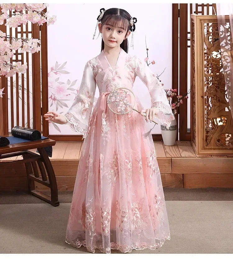 Traje de festa de verão vestidos da menina do vintage crianças roupas vestido casual bebê chinês hanfu cosplay crianças princesa meninas vestido