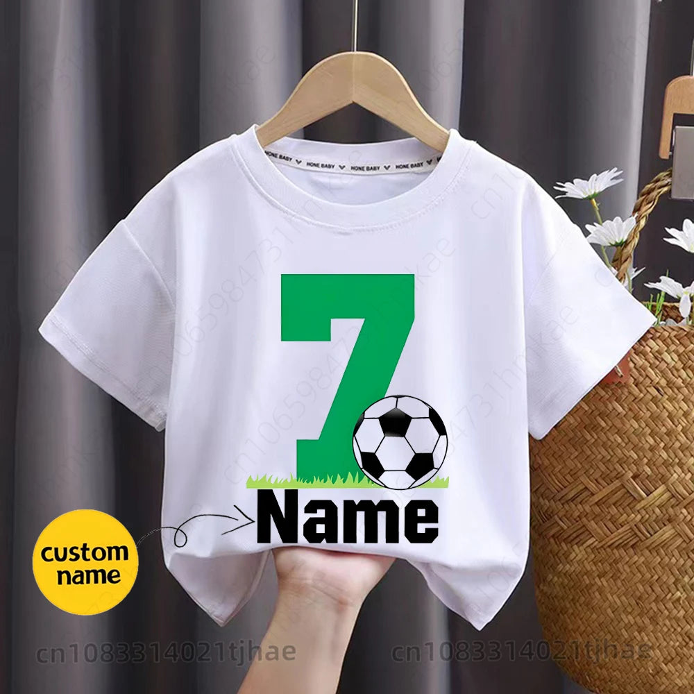 Camiseta de futebol personalizada com nome engraçado para bebês, camisetas personalizadas para crianças, camiseta personalizada para meninos e meninas, presente de aniversário