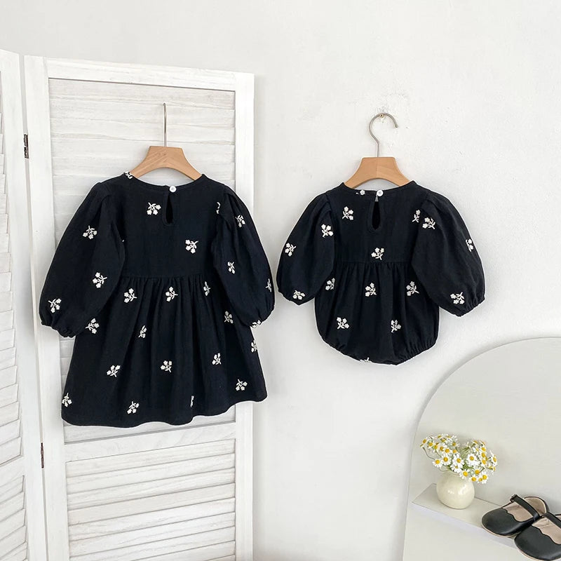 2026 nova primavera meninas vestido de princesa crianças estilo coreano bordado roupas 2-6yrs manga comprida algodão crianças vestido de festa