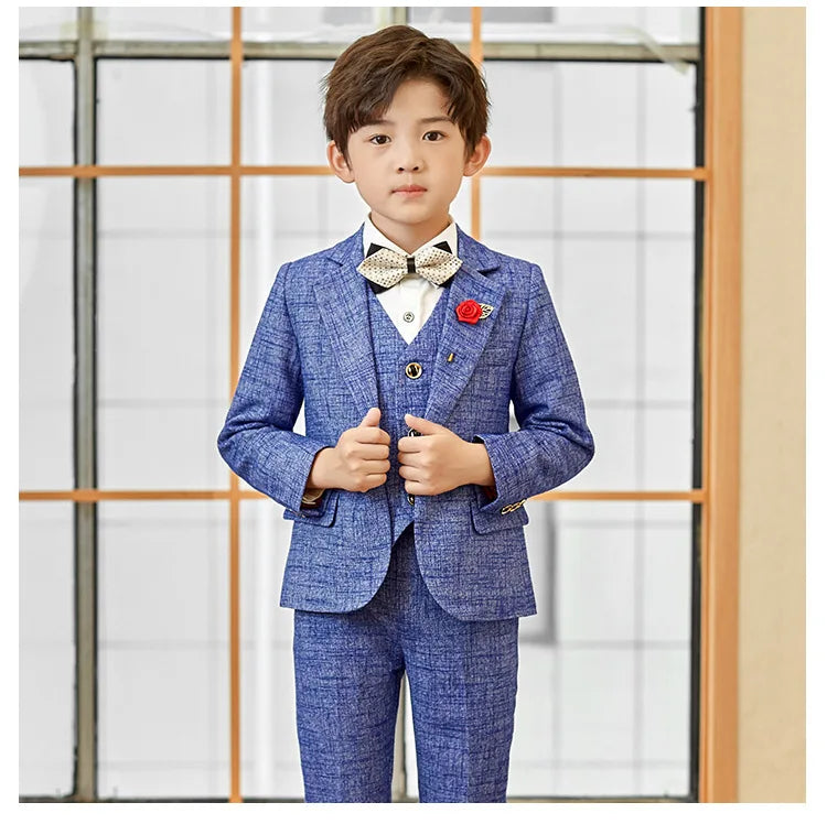 Meninos 5 peças/set jaqueta colete calças broche bowtie fotografia terno crianças formal festa de aniversário casamento smoking conjunto crianças blazer