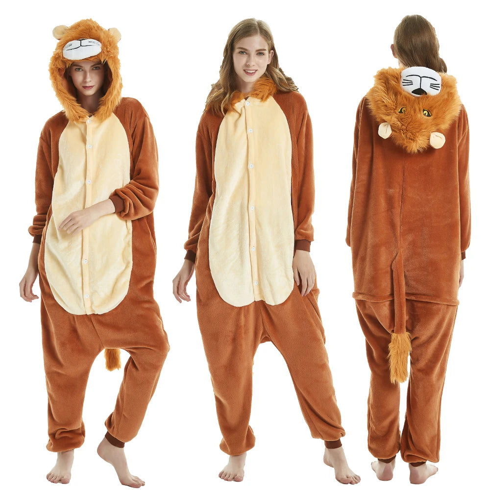 Mulheres animal kigurumi pijamas inverno grosso flanela pijamas adulto com capuz pijama homewear halloween cosplay trajes de festa