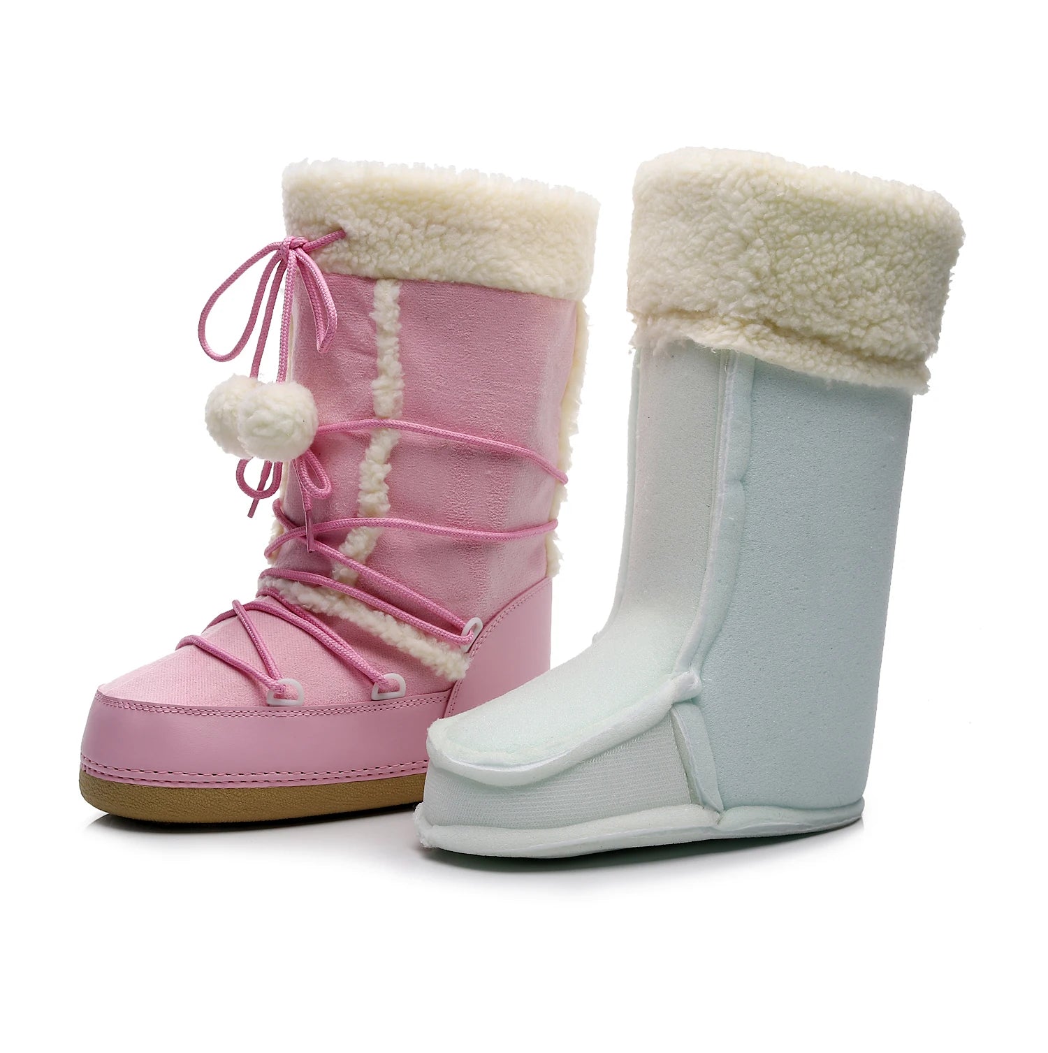 Botas de inverno rosa botas de neve femininas sola grossa botas de esqui quentes meados de bezerro botas de espaço antiderrapantes sapatos de algodão navio livre