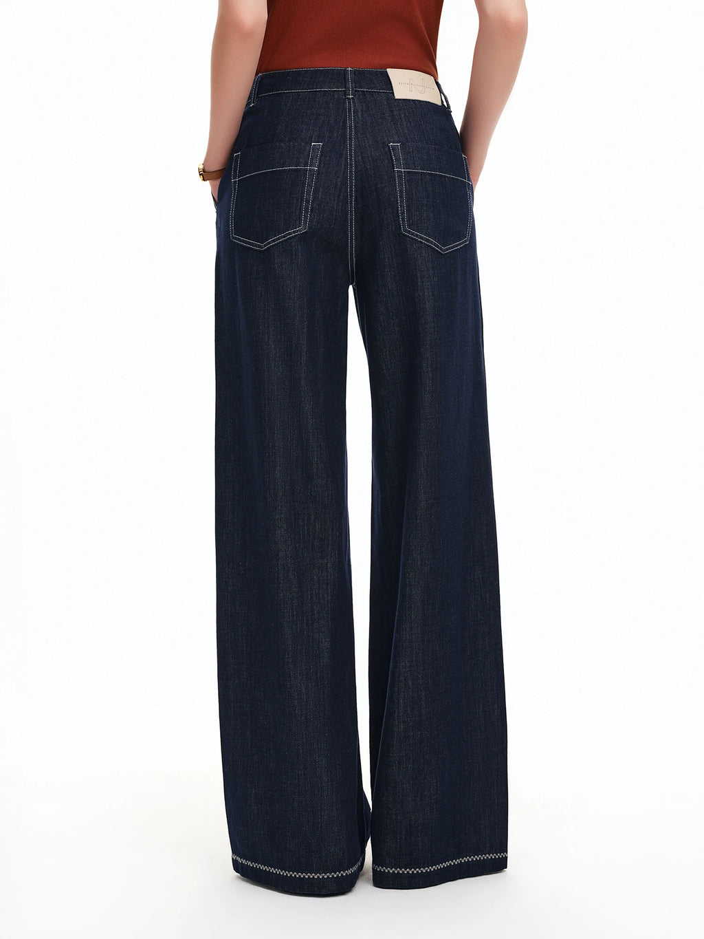 DUSHU 2026 Calça Jeans Feminina de Cintura Alta com Costura Contrastante e Perna Reta - Calça Casual para Uso Diário e Deslocamento
