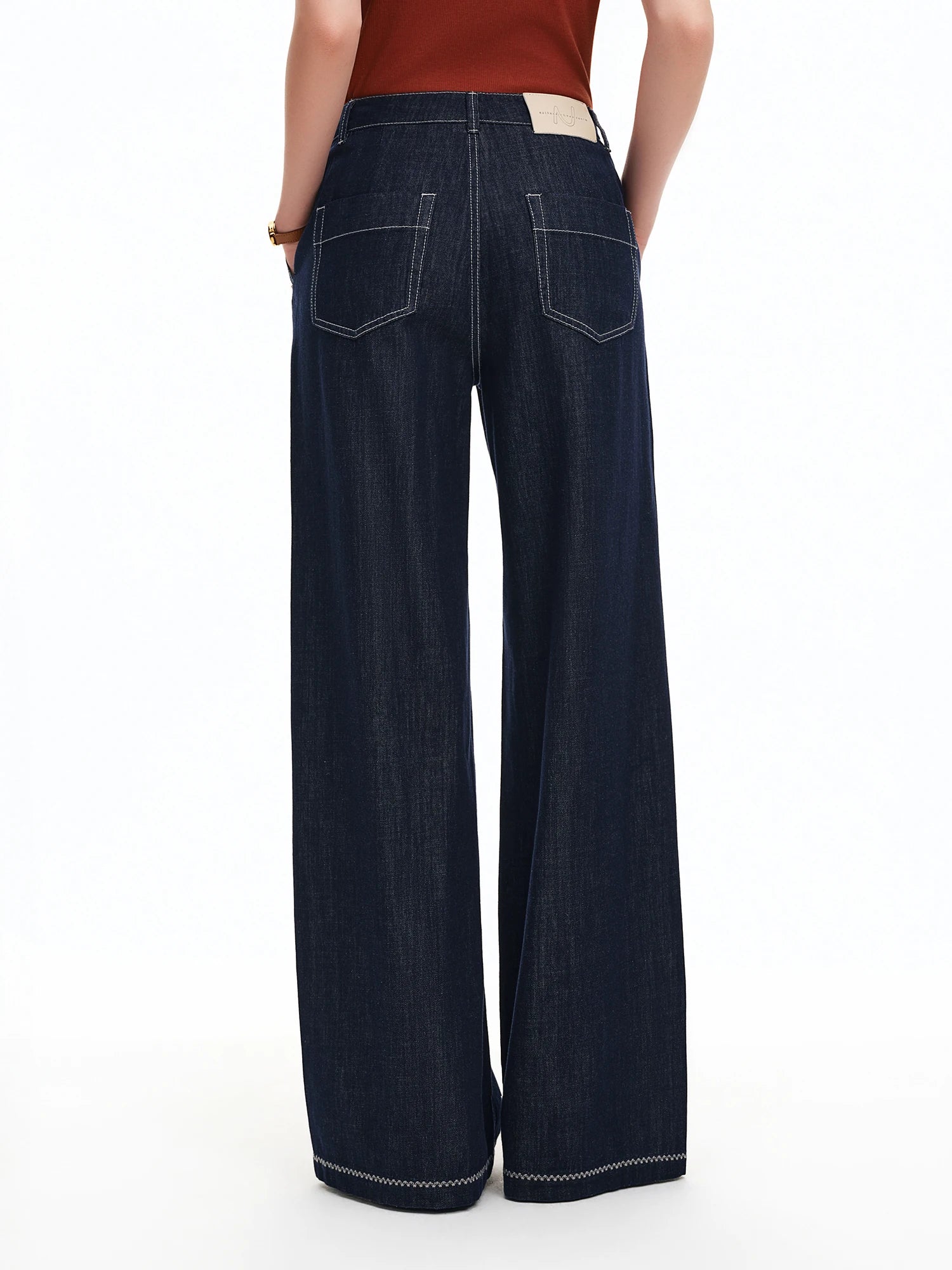 DUSHU 2026 Calça Jeans Feminina de Cintura Alta com Costura Contrastante e Perna Reta - Calça Casual para Uso Diário e Deslocamento
