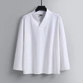 Camiseta de linho masculina primavera verão manga longa tshirts plus size 9xl moda casual cor sólida com decote em v topos t masculino tamanho grande