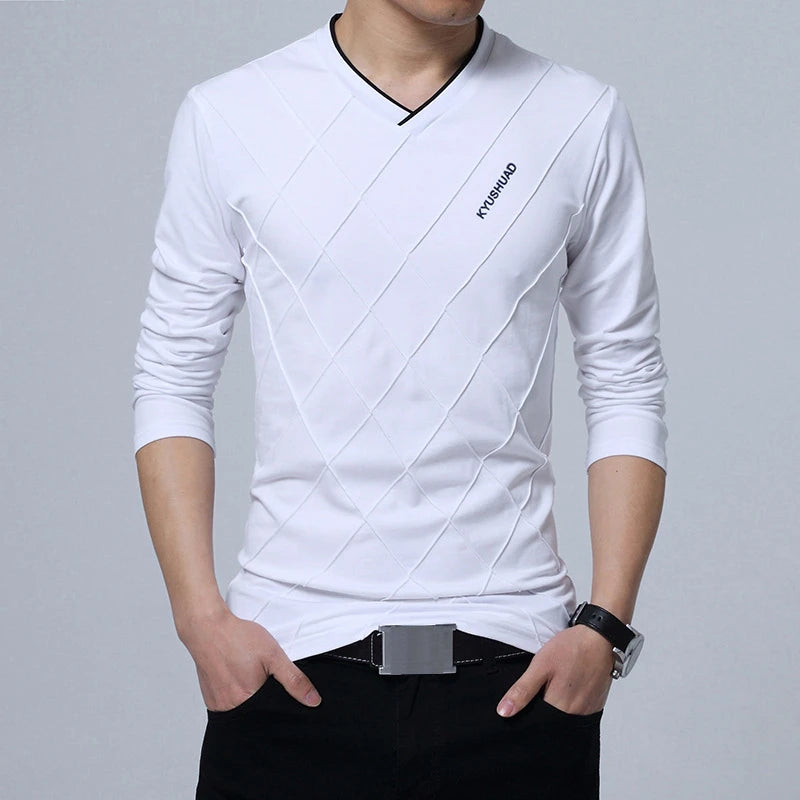 Camiseta Masculina BROWON 2026: Nova Coleção Slim Fit com Design Exclusivo, Gola V Luxuosa e Elegante para Fitness