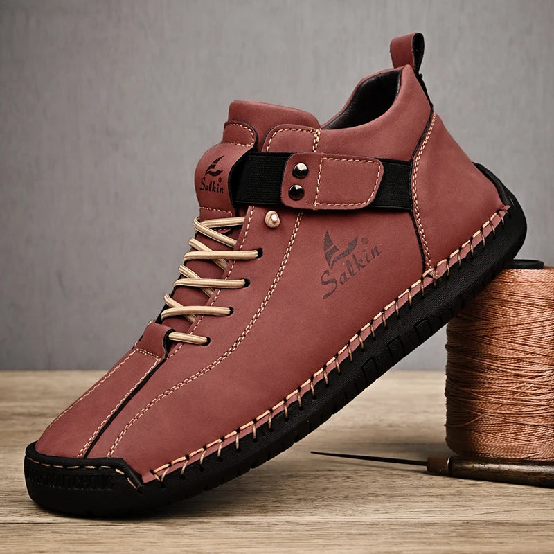 Novo design 2025 tênis de couro masculino homem respirável sapatos de couro artesanal sapatos casuais masculinos botas de tornozelo ao ar livre