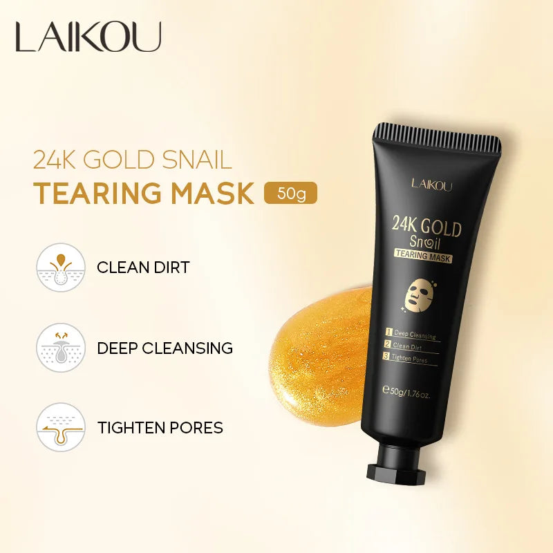 Máscara peel off de colágeno de caracol dourado 24k, reduz cravos, limpeza profunda, controle de óleo, encolher poros, hidratante, suave, cuidados com a pele do rosto