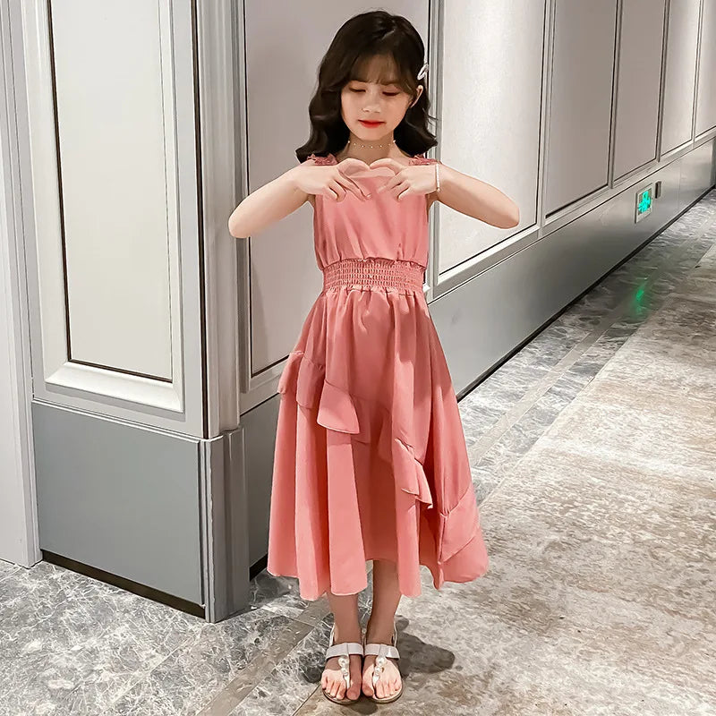 Vestidos de Festa Sem Mangas em Chiffon para Meninas, Estilo Princesa, para Crianças de 4 a 12 Anos