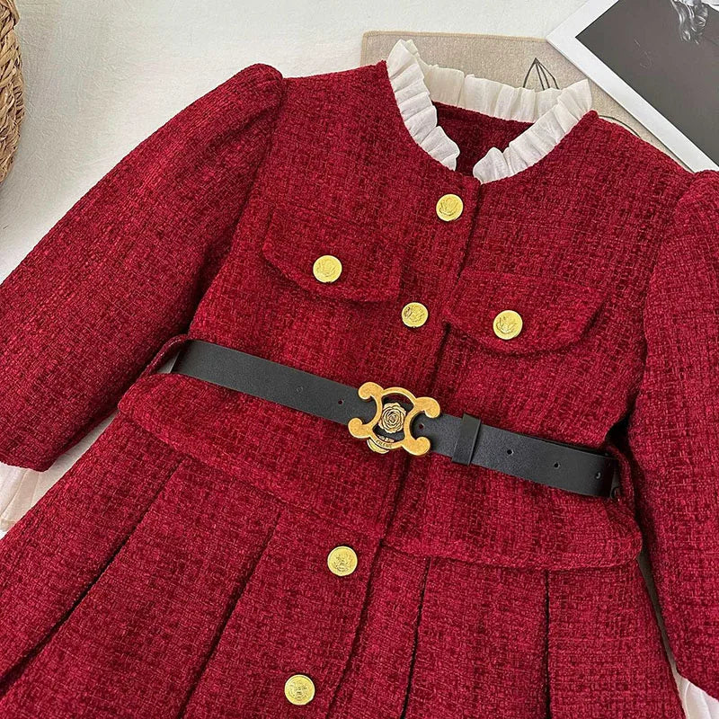MILANCEL New Autumn Kids Dress 2-7Y Fleece Padded Girls Coat +Belt Korean Version Loose Children Clothes