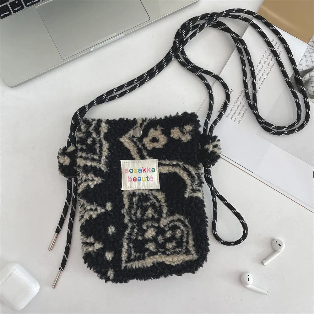 Novo ponto de pelúcia crossbody sacos para mulheres bonito rosa bolsa de ombro bolsas bolsa de telefone portátil