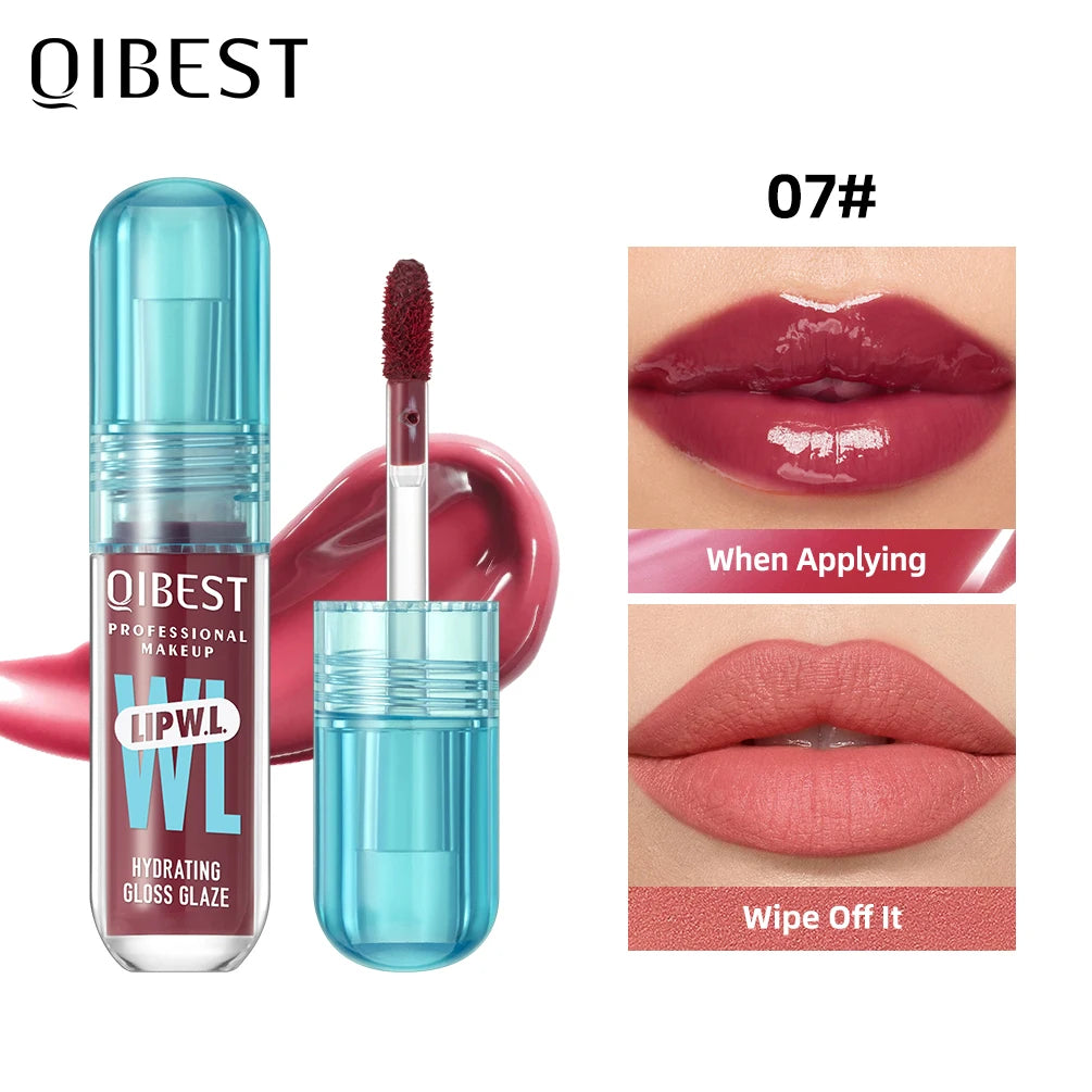 Brilho Labial Cristal QIBEST, Glaze Labial Hidratante de Longa Duração, Gloss Hidratante para Lábios