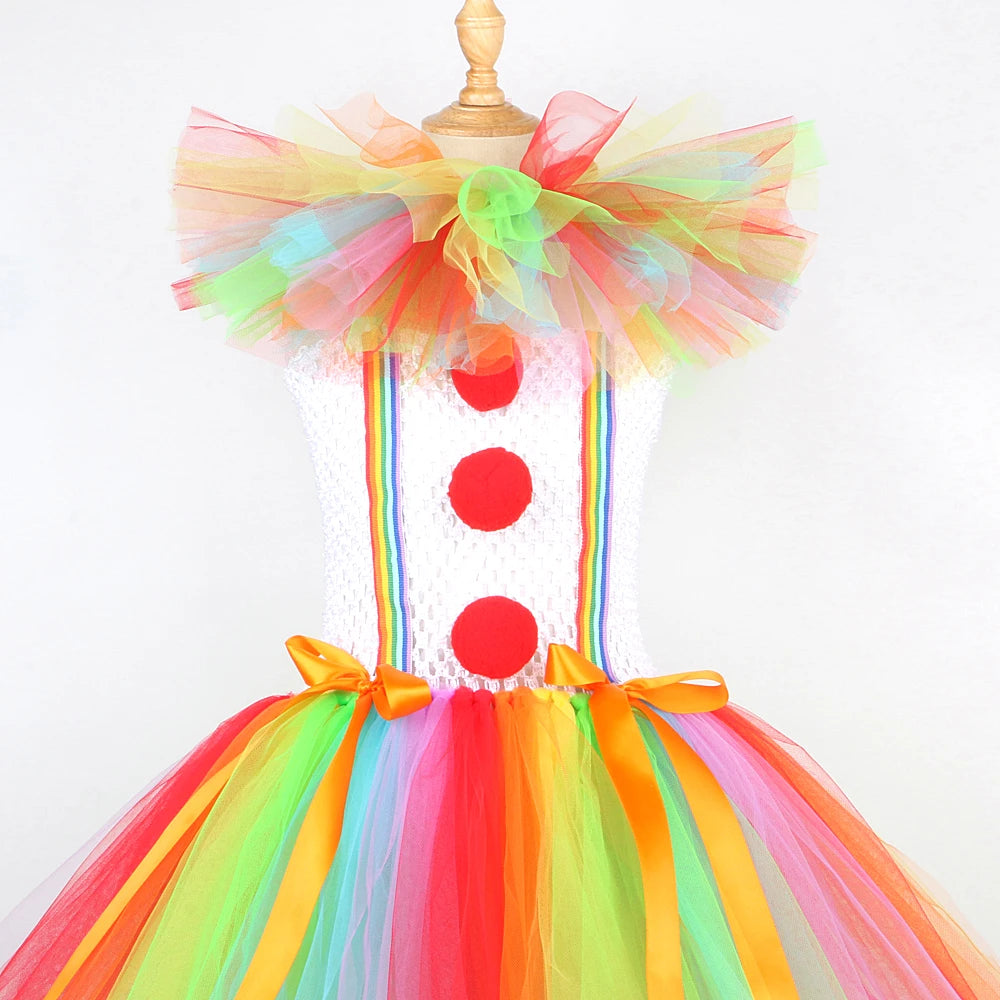 Arco-íris pennywise palhaço trajes para meninas palhaço de circo halloween tutu vestido para crianças coringa roupa crianças roupas de ano novo