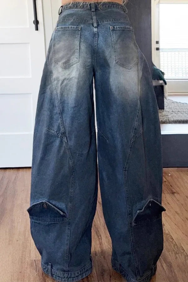 Calças de brim calças de perna larga mulheres vintage denims calças soltas estiramento meados de cintura lavado angustiado até o chão 2025 streetwear