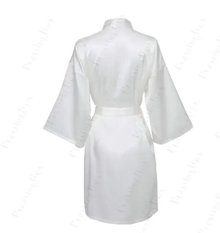 Robe noturno de cetim sólido, roupão elegante de meia manga com decote em V e cinto, roupa de dormir feminina