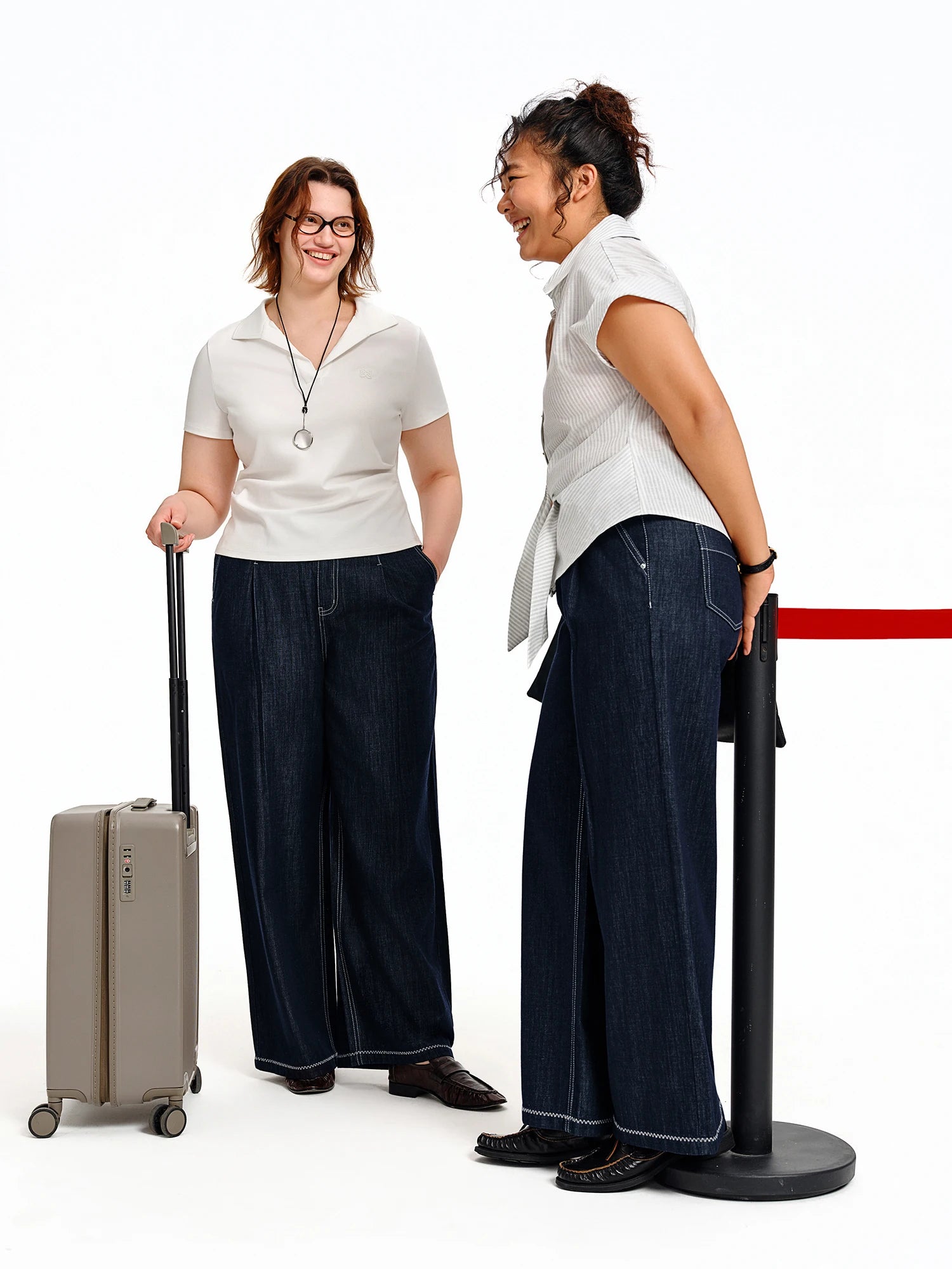 DUSHU 2026 Calça Jeans Feminina de Cintura Alta com Costura Contrastante e Perna Reta - Calça Casual para Uso Diário e Deslocamento