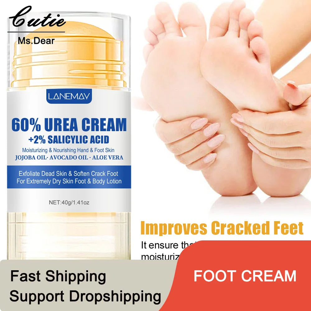 Creme Ultra-Hidratante para Pés com 60% de Ureia, Suaviza Pés Secos e Rachados, Exfoliação Suave, Creme Hidratante para Cuidados com os Pés