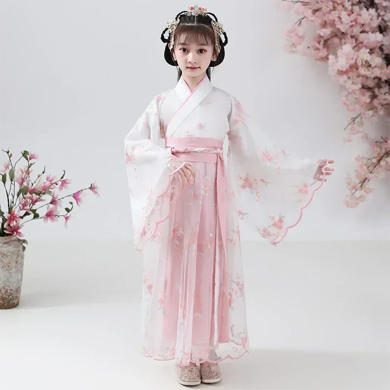 Traje de festa de verão vestidos da menina do vintage crianças roupas vestido casual bebê chinês hanfu cosplay crianças princesa meninas vestido