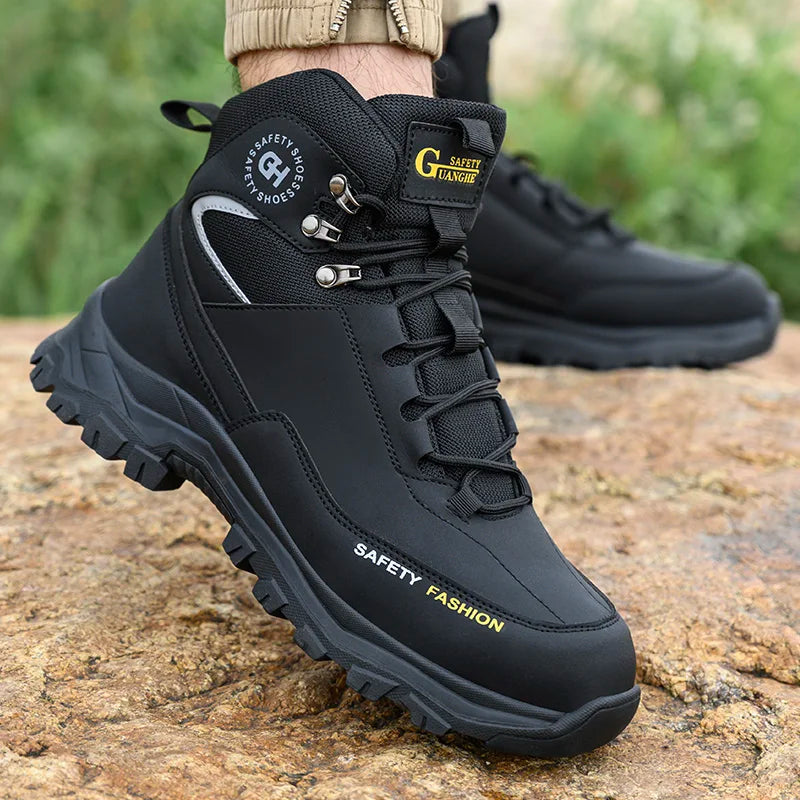 Moda novos sapatos de trabalho de segurança anti-esmagamento anti-punctura anti-odor homens usam sapatos antiderrapantes botão fivela sapatos de dedo do pé de aço à prova dwaterproof água