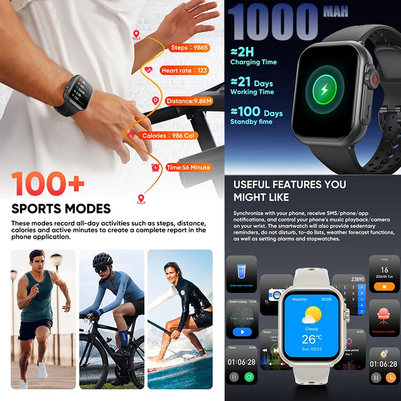 2025new para xiaomi ios relógio ultra2 relógios inteligentes feminino 1000mah 1.85 "amoled tela de toque completa bt chamada senhoras moda smartwatch