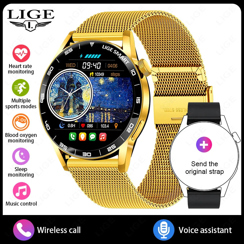 Relógio Inteligente LIGE 2026 com Chamadas de Voz para Homens, Tela HD de 1.38", IP68 à Prova D'água, Relógio Esportivo e Fitness, Novo Smartwatch para Homens e Mulheres, Compatível com Android e iOS
