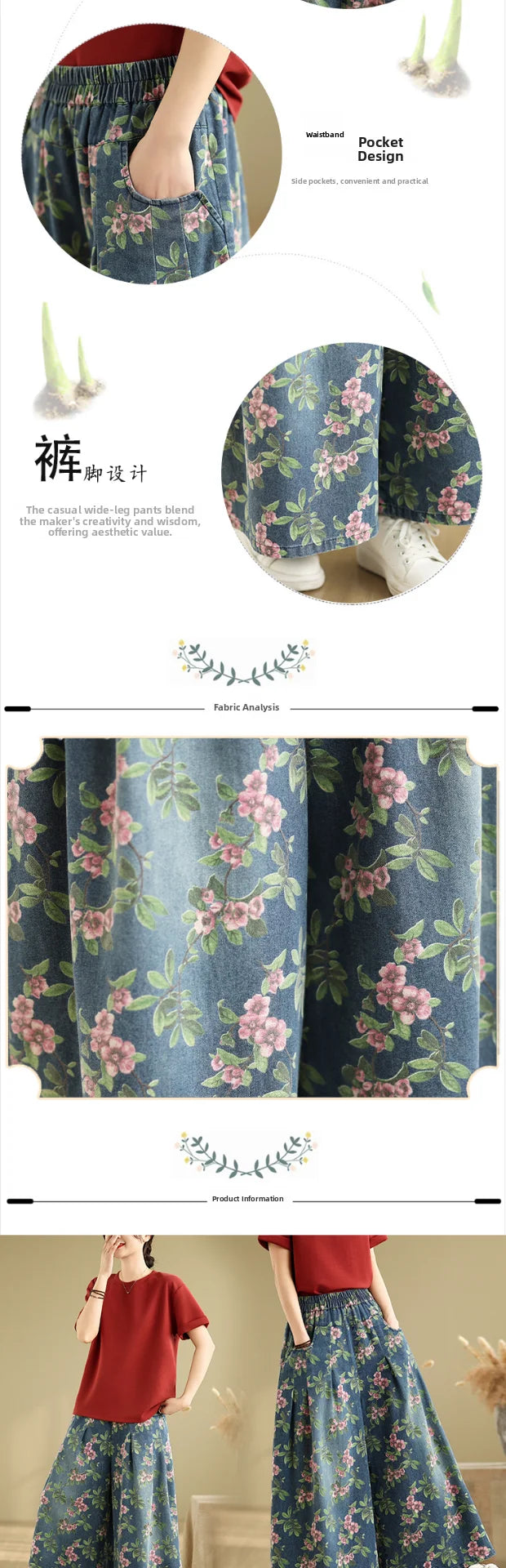 Calça Jeans Solta de Perna Larga Casual Versátil Estampada de Cintura Alta com Corte Reto para Verão e Primavera, Tamanhos ...