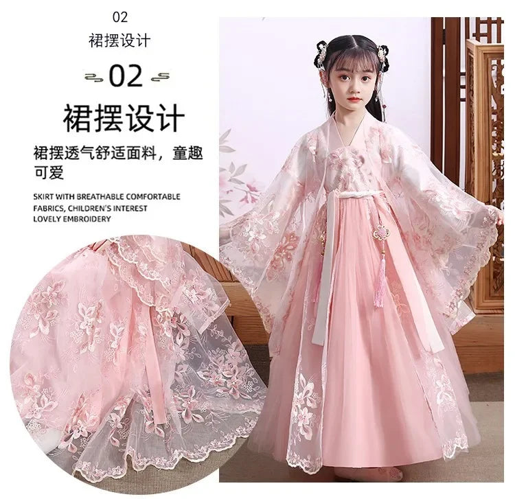 Traje de festa de verão vestidos da menina do vintage crianças roupas vestido casual bebê chinês hanfu cosplay crianças princesa meninas vestido