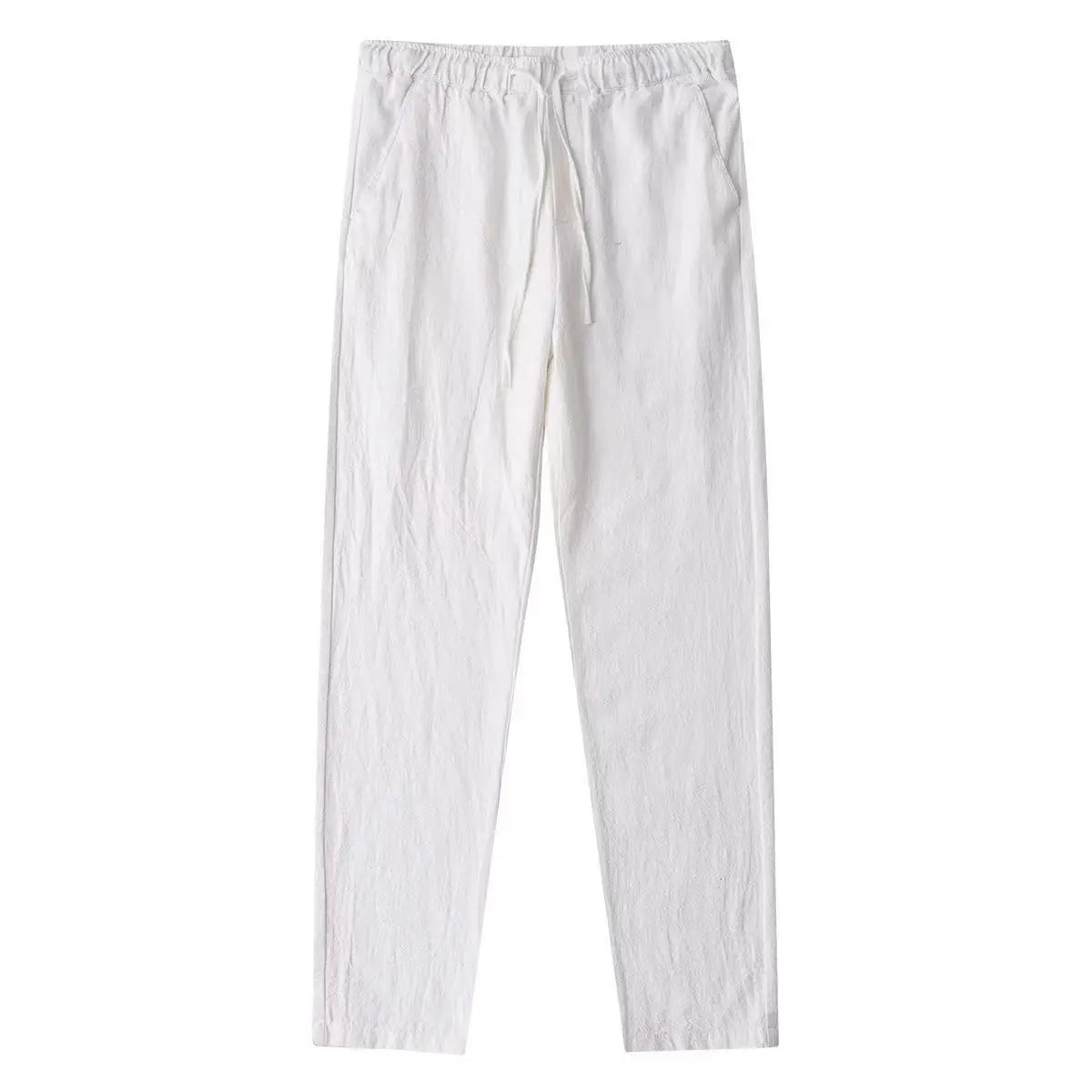 Calças de linho de algodão masculino outono novo respirável cor sólida calças de linho fitness streetwear volta com bolso