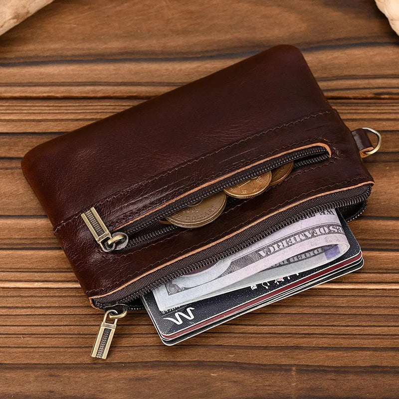 Luufan couro genuíno zíper moeda cartão bolsa de couro real rfid titular do cartão embreagem carteiras slots para homens mulheres mini bolsa fina