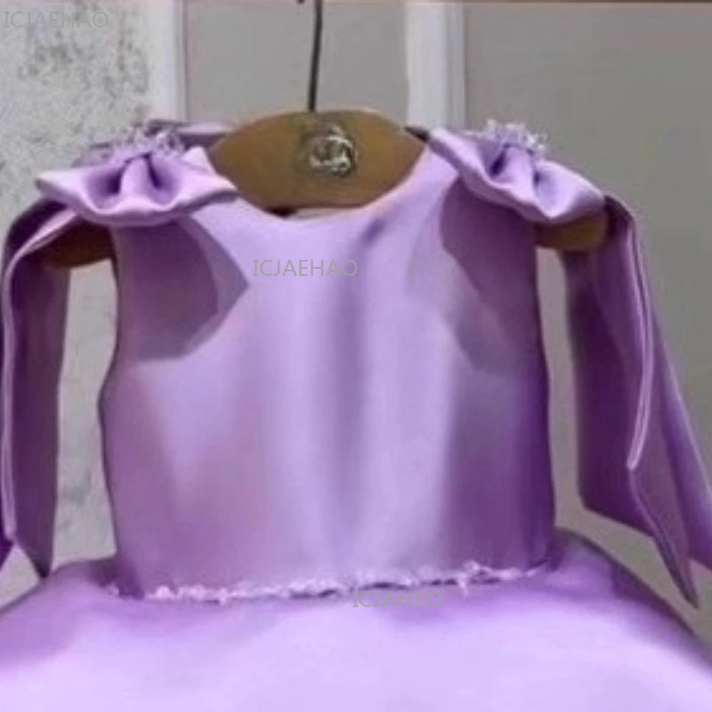 Vestido de Festa Infantil Elegante com Laço e Patchwork para Meninas - Traje Formal de Aniversário e Apresentação