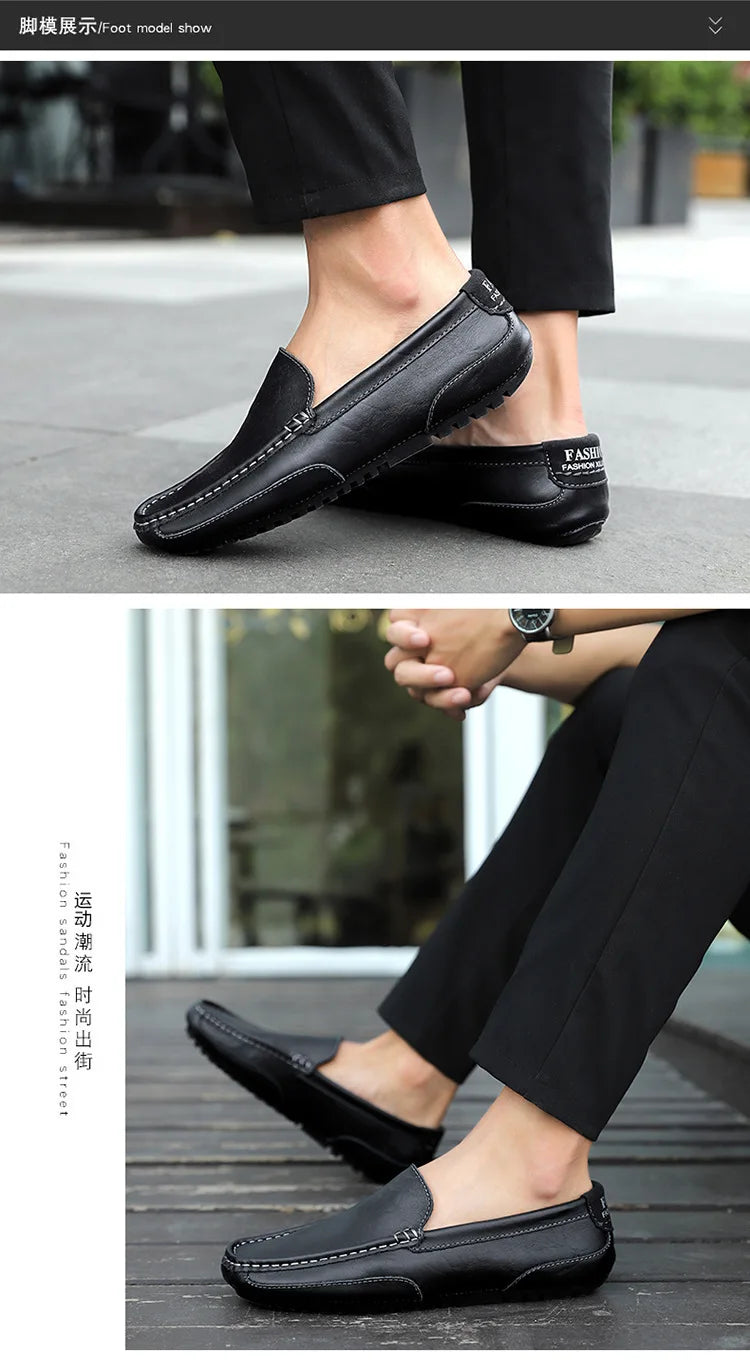 Sapatos de couro masculino luxo na moda casual deslizamento em mocassins formais mocassins italiano preto masculino sapatos de condução tênis plus size