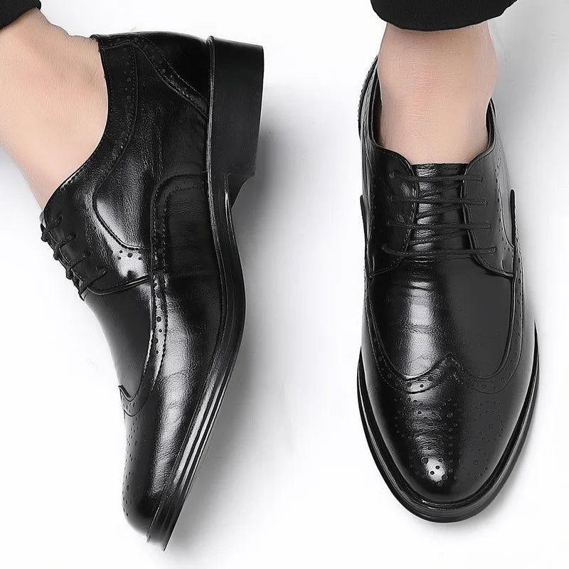 Sapatos oxford masculinos feitos à mão, sapatos clássicos formais de negócios, couro de bezerro genuíno, sapatos sociais brogue