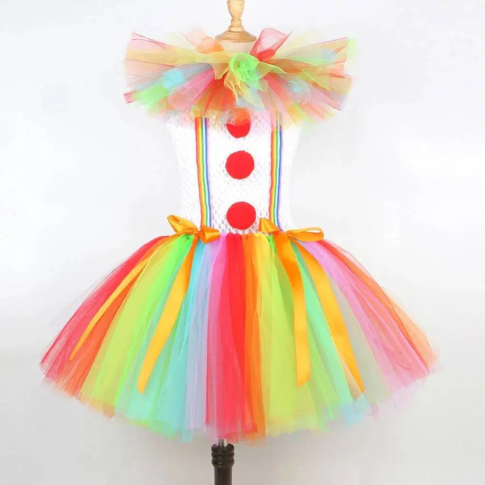 Arco-íris pennywise palhaço trajes para meninas palhaço de circo halloween tutu vestido para crianças coringa roupa crianças roupas de ano novo