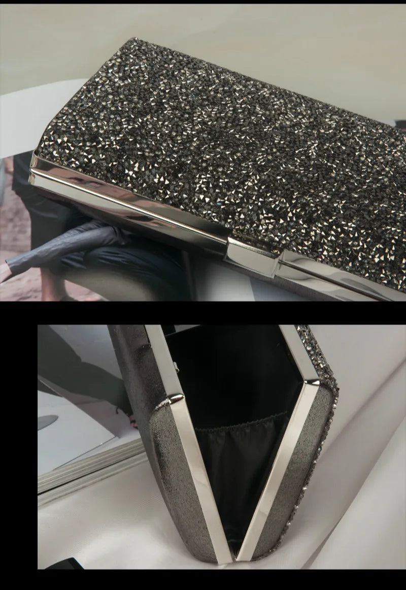 Lantejoula cristal dia embreagem para senhoras, bolsa de noite feminina, bolsa de casamento, banquete de festa, preto ouro prata, novo