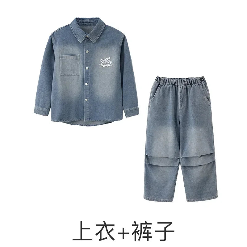 Crianças menino menina solta casual streetwear moda hip hop crianças denim camisa calça jeans define ternos agasalho roupas de palco traje