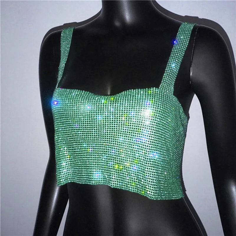 2025 glitter boate sem costas strass regata feminina sexy metal cristal diamantes lantejoulas noite clube festa wear topo de colheita