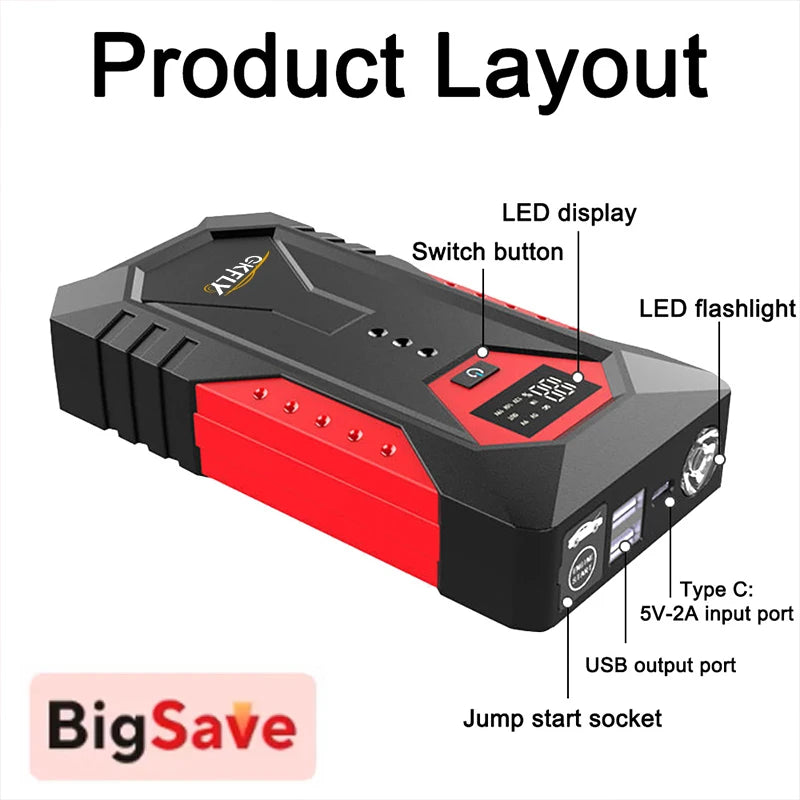 GKFLY 2000A/3000A/4000A Carregador de Bateria para Carros a Gasolina e Diesel, Power Bank e Auxiliar de Partida para Automóveis