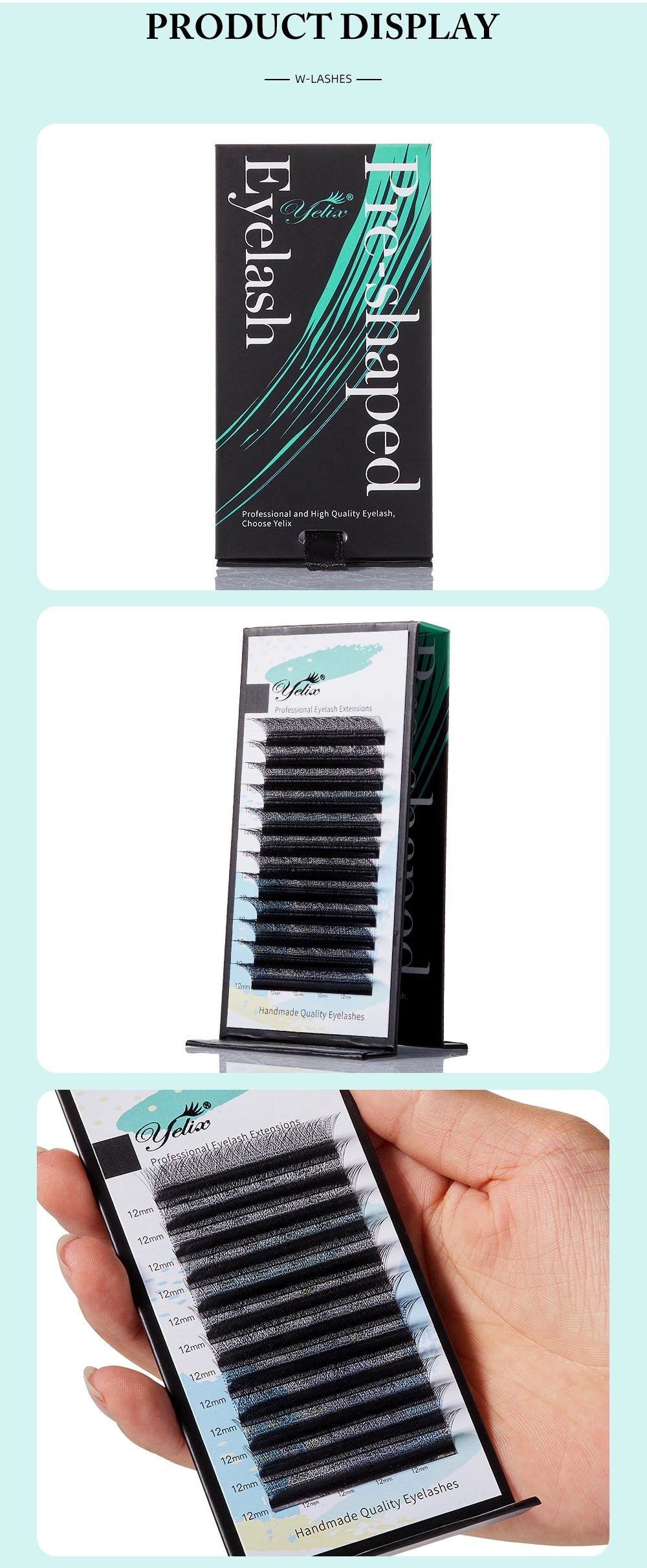 Yelix-W-Shaped Cílios Extensões, 3D, 3 Dicas e 6 Dicas, C Curl, D Curl, Individual Lash, Volume egípcio brasileiro, Mage Cílios, Alta Qualidade