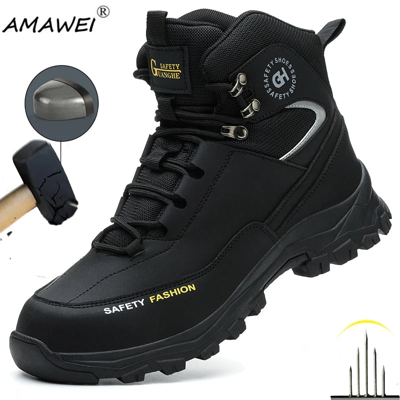 Moda novos sapatos de trabalho de segurança anti-esmagamento anti-punctura anti-odor homens usam sapatos antiderrapantes botão fivela sapatos de dedo do pé de aço à prova dwaterproof água