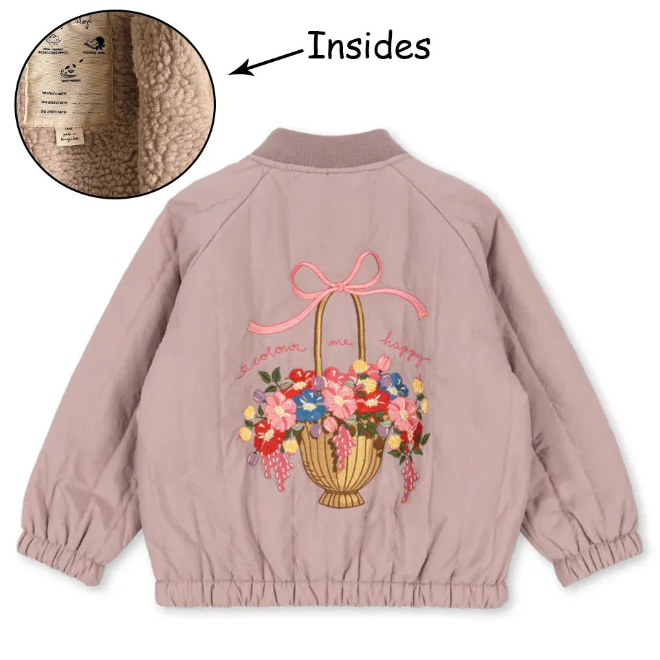 Novo 2025 ks meninas dos desenhos animados algodão velo casacos de inverno da criança meninos jaqueta de lã de cordeiro crianças casaco bordado crianças outwear roupas