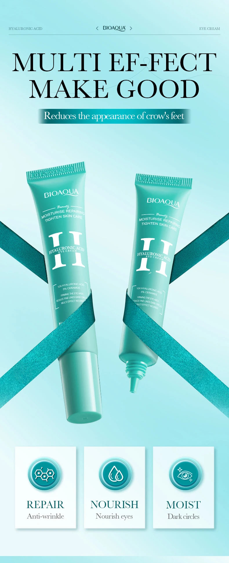 2 pçs/kit bioaqua ácido hialurônico conjuntos de cuidados com a pele rosto creme para os olhos hidratante hidratante endurecimento cremes faciais cuidados com a pele do rosto