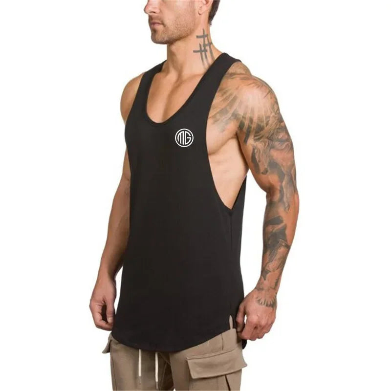 Marca roupas de ginástica algodão singlets canotte musculação stringer tanque superior dos homens camisa de fitness muscular caras sem mangas colete tanktop