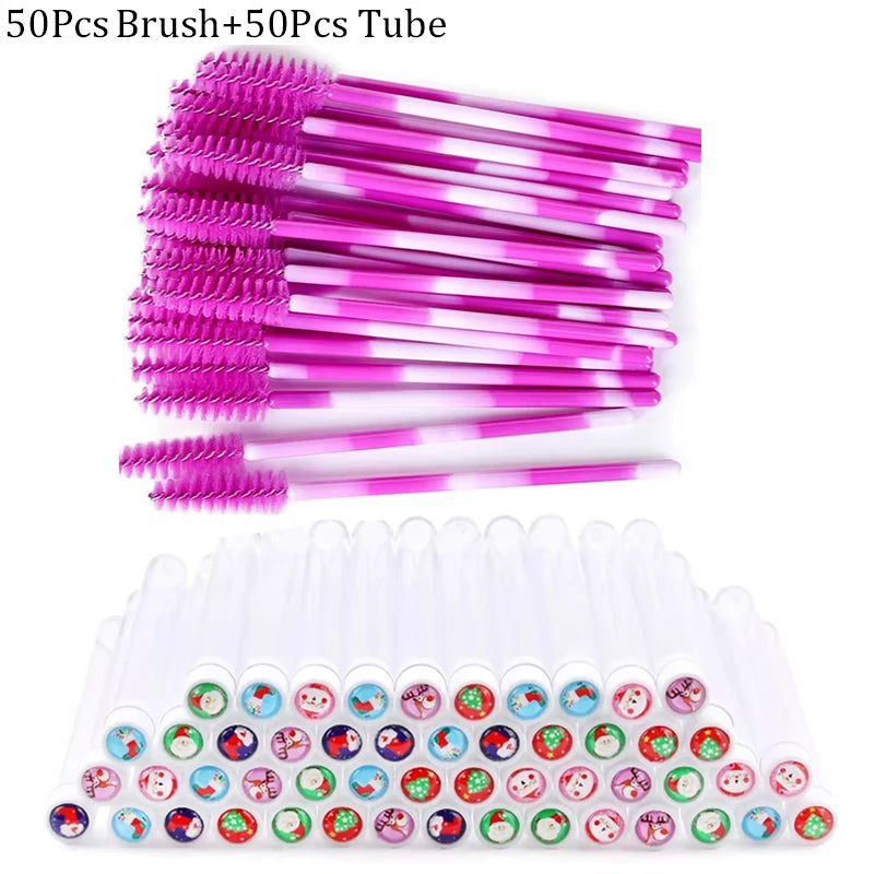 20/50 pçs reutilizável natal escova de cílios tubo falso rímel varinhas à prova de poeira sobrancelha escova recipiente lash extensão maquiagem ferramenta