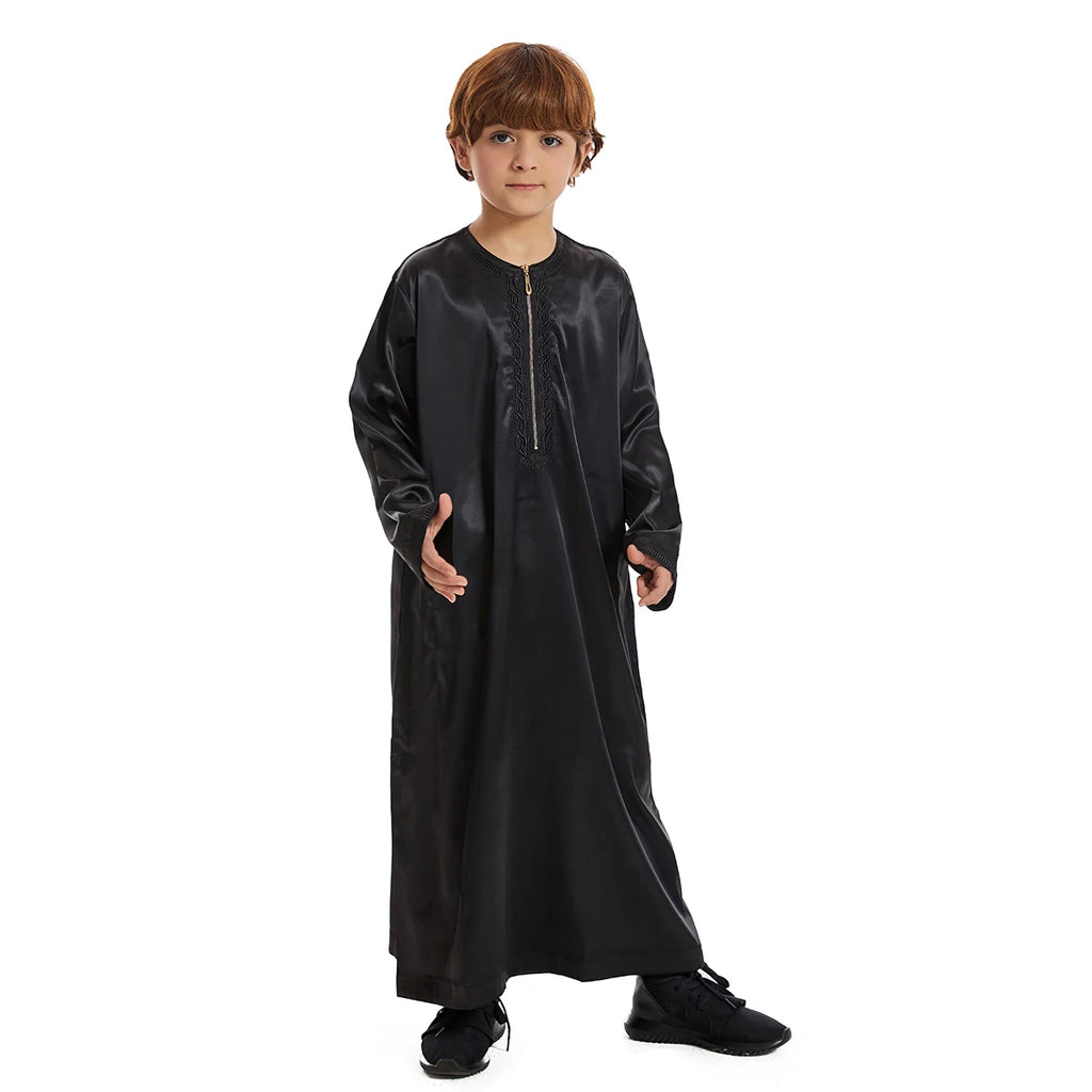Crianças muçulmanas Abaya Ramadan Jubba Prayer Thobe, vestido longo islâmico para crianças, vestido com o pescoço para meninos, Kaftan Dubai e árabe
