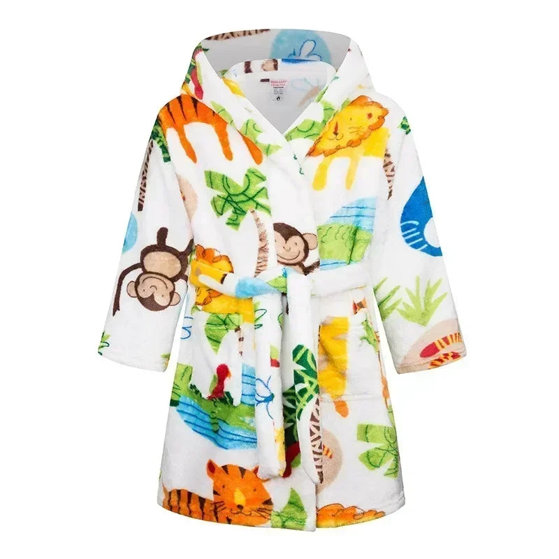 Crianças pijamas macios roupão de flanela de inverno 2025 novo dos desenhos animados bonito pijamas meninos meninas outono roupões com capuz homewear