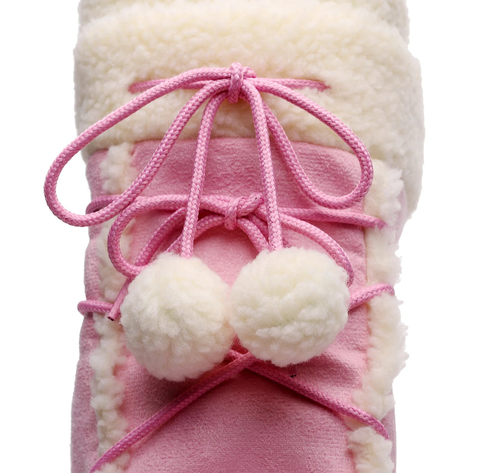 Botas de inverno rosa botas de neve femininas sola grossa botas de esqui quentes meados de bezerro botas de espaço antiderrapantes sapatos de algodão navio livre
