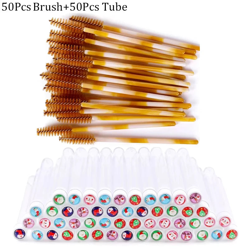 20/50 pçs reutilizável natal escova de cílios tubo falso rímel varinhas à prova de poeira sobrancelha escova recipiente lash extensão maquiagem ferramenta